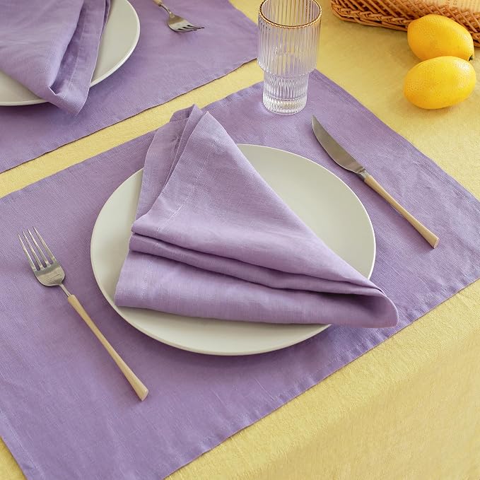 Linen Placemats 14x19Inch Set of 4,100% Linen Placemats Natural Rustic Tablemats for Easter,Mother's Day,Summer,Handcrafted from European Flax(Lavender) - Image 6
