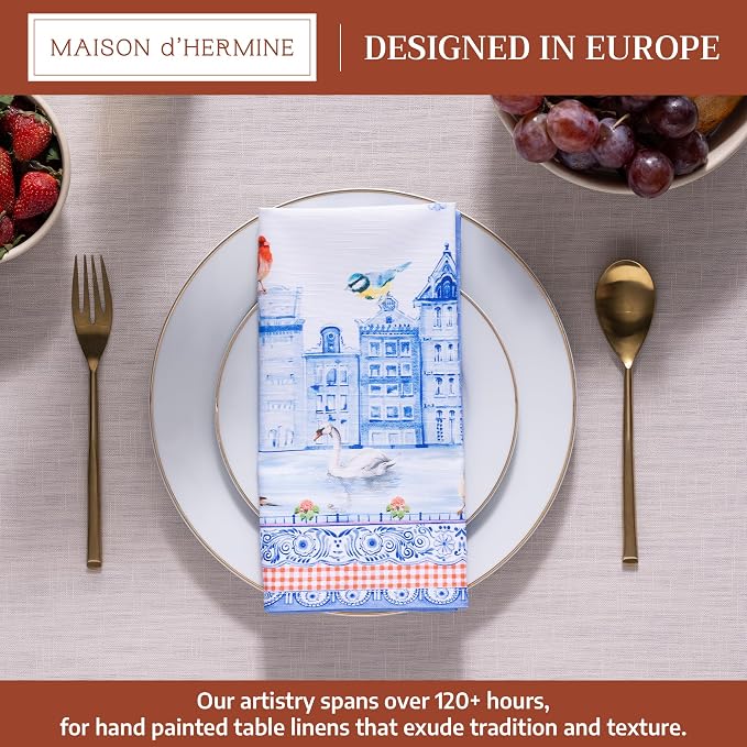 Maison d' Hermine Cloth Napkins Set of 4 Reusable 100% Cotton (20" x 20") | Everyday Square Napkins Cloth Washable Dinner Party Wedding Restaurant Hotel Kitchen Spring Summer - Amsterdam Canals - Image 2