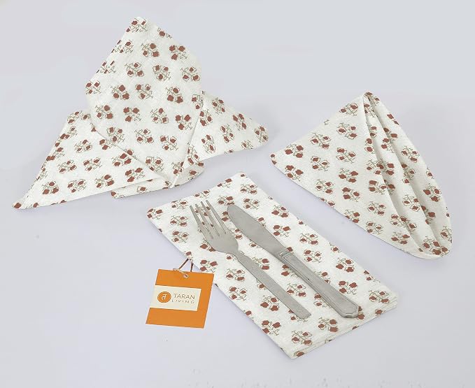 Cotton Cloth Napkins Natural Reusable Fall Dinner Napkins Reusable Machine Washable Fabric for Events, Gift, Home Decor - 18"x18" - Set of 12 (Brown Floral (Pack of 12), 18x18 Inchs) - Image 5