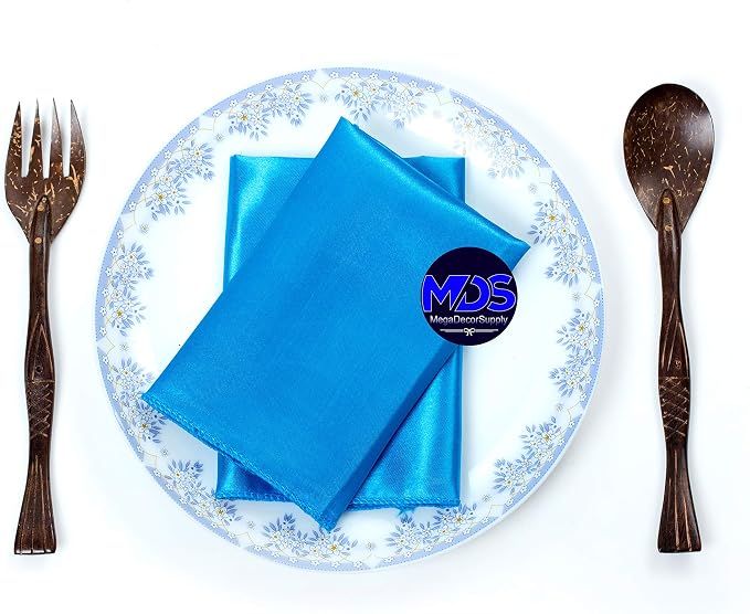 Set of 100 PCS Satin Napkin 12x12 Inch Square, Dinner Table Napkins for Wedding, Bulk Silky Sateen Cloth Napkins for Restaurant Banquet Graduation Birthday Party Decoration - Blue - Image 5