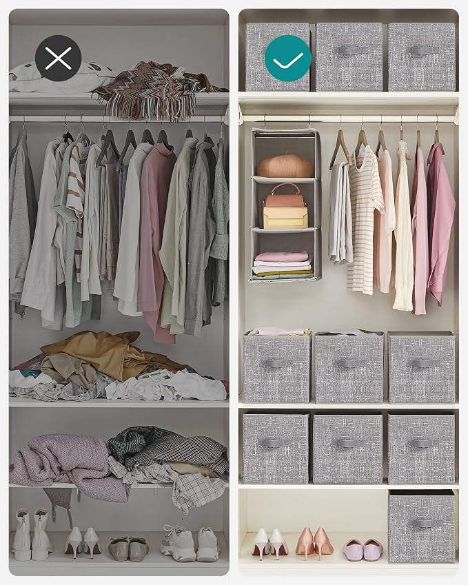 SONGMICS Storage Cubes, 11-Inch Non-Woven Fabric Bins with Double Handles, Set of 6, Closet Organizers for Shelves, Foldable, for Clothes, Cattail Gray UROB26LG - Image 8