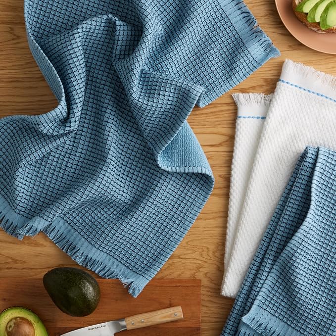 KitchenAid Gourmet Series Gridlines Kitchen Towels 3-Pack Set, 100% Cotton Absorbent, Blue Velvet, 18"x28" - Image 2