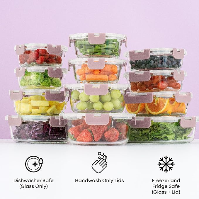 JoyJolt 24pc Borosilicate Glass Storage Containers with Lids | 12 Airtight/Freezer Safe Food Storage Containers for Pantry and Kitchen | Meal Prep Container for Lunch | Glass meal Set - Image 2