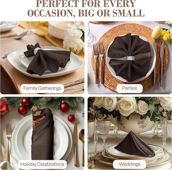 17x17-Inch Shantung Cloth Napkins, Chocolate, Set of 36 - Image 4