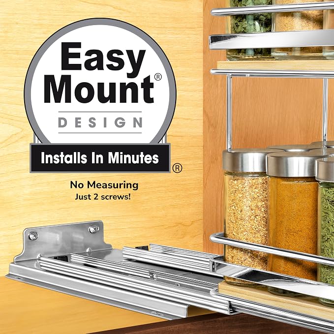 LYNK PROFESSIONAL® Élite™ Pull Out Spice Organization for Cabinets - 6-3/8 inch Wide – Spice Rack for Inside Cabinets – Wood/Chrome - Sliding Spice Rack Organizer for cabinet – Spice Rack - 2 Tier - Image 3