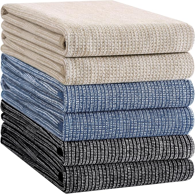 Homaxy 380 GSM Cotton Premium Kitchen Towels 6 Pack, 18"x 28", Mix | Flat and Terry Dish Towels, Highly Absorbent Tea Towel Set with Hanging Loop, Soft Kitchen Hand Towels, Navy/Khaki/Black - Image 8