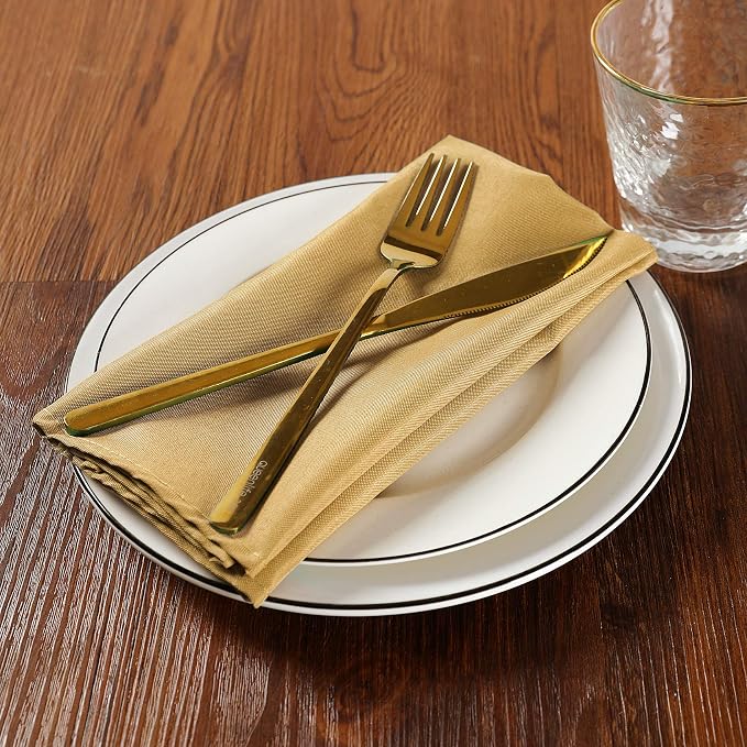 Cloth Napkins 17x17 inch Washable Polyester Dinner Napkins Soft Table Napkins for Wedding Party Dining Banquet(Gold,12PCS) - Image 6
