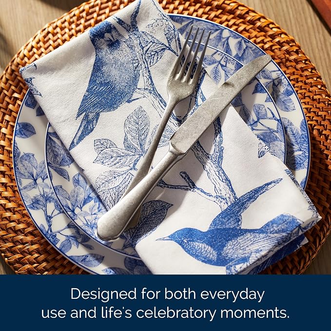 Arbor Birds Blue Napkins Set of 4 | 100% Cotton Cloth Set for Entertaining or Everyday Table | Perfect for Wedding, Birthday, Christmas Blue and White, 22 Inch Square - Image 6