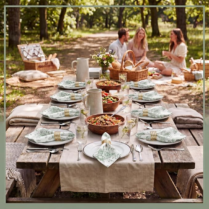 24 Pcs Floral Cloth Napkins 6 Patterns Washable Dinner Tea Party Napkins Reusable Plant Flowers Square Napkin Cotton Towel Decorative for Summer Wildflower Party(Green Floral) - Image 4