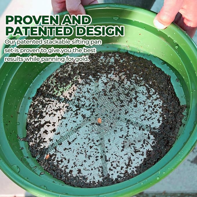 SE Gold Prospecting-Sifting-Panning, 13.25 Inch Wide Stackable Classifier Gold Prospecting Pan, 1/12 Inch Stainless Steel Mesh Sifting Pan, Green - Image 7