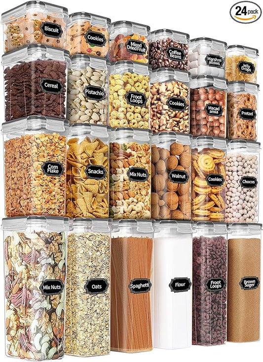 PRAKI Airtight Food Storage Containers Set with Lids - 24 PCS, BPA Free | Multiple Sizes Cereal Containers Storage Set, Pantry Organizers and Storage for Cereal Flour & Sugar - Labels & Marker (Grey) by PRAKI