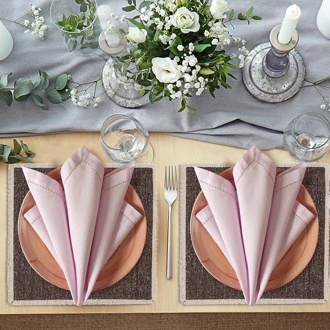 Ramanta Home Lavender Cloth Dinner Napkin Set of 24-18x18 Inch | Cotton Linen Flax Hemstitched Napkins Washable for Everyday Use - Image 3
