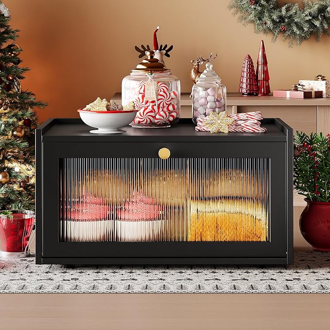 Trironsun Bamboo Bread Box with Led Light for Kitchen Counter Large Capacity Bread Storage Container Kitchen Countertop Organizer with Window Bread Holder (Black) - Image 3