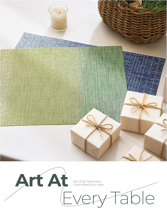 Leetaltree Gradient Green Woven Placemats Set of 24 - Heat Resistant Non-Slip Place mats for Dining Table, Washable Durable PVC Vinyl Woven Table Mats(Gradient Green, 24) - Image 8