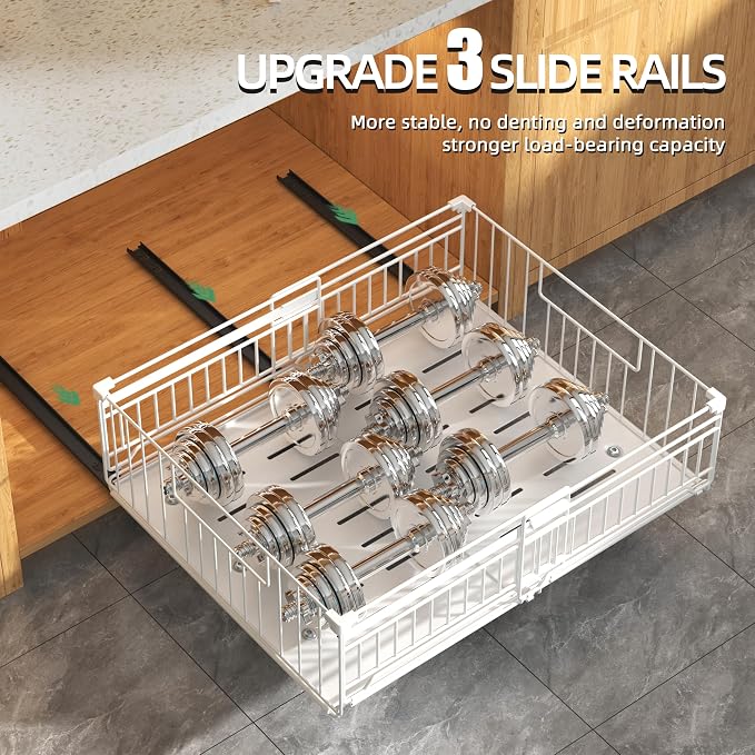 2 Pack Expandable Pull Out Cabinet Organizer, 16.5" Deep White | Pull Out Drawers for Cabinets with width from 13" to 20", Cabinet Drawers Slide Out with Upgrade 3 Slide Rails, Hold 65 lbs - Image 6
