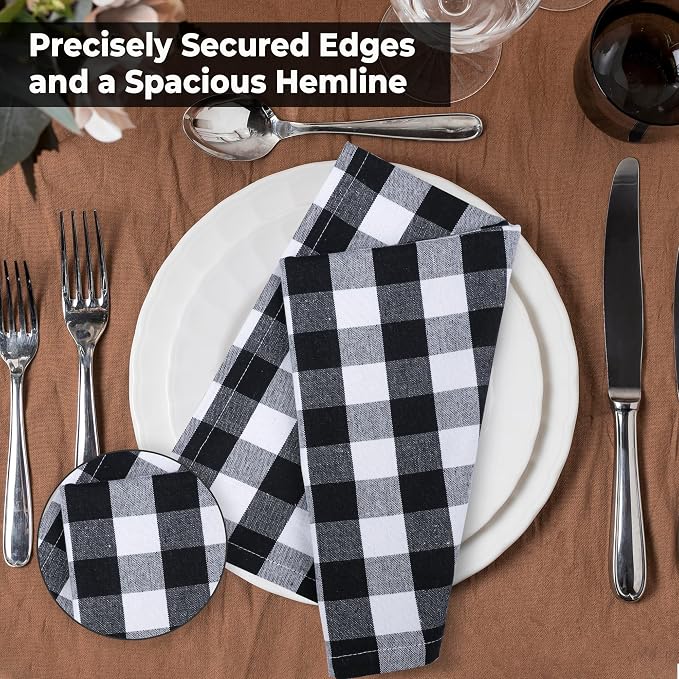 Urban Villa Cloth Napkins Cotton 20x20 (Set of 6) Black Cheks - Image 4