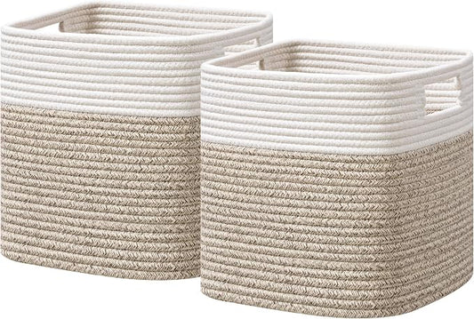UBBCARE Storage Cubes 11 Inch, Cotton Rope Woven Baskets for Organizing, Cube Storage Bin for Baby Nursery, 2-Pack Square Toy Storage Baskets for Shleves Organizer, Closet, Kidsroom, Brown by UBBCARE