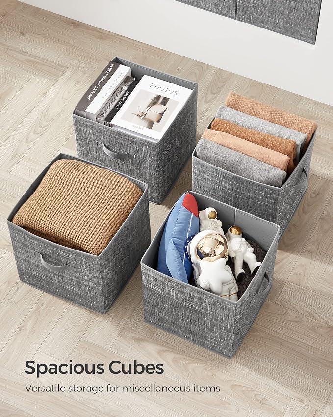 SONGMICS Storage Cubes, 13-Inch Non-Woven Fabric Bins with Double Handles, Set of 6, Closet Organizers for Shelves, Foldable, for Clothes, Cattail Gray UROB033G01 - Image 7