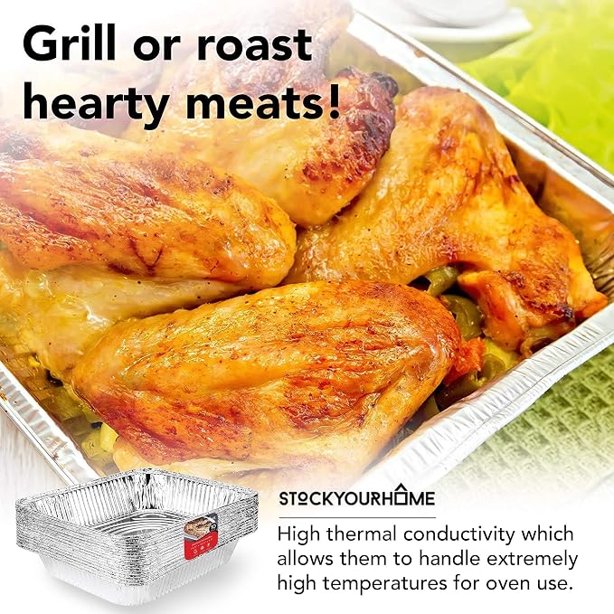 Stock Your Home 9x13 Aluminum Pans (20 Pack) - Disposable & Recyclable Foil Tray- Half Size Steam Table Deep Pans - Tin Foil Pans for Cooking, Heating, Storing, Prepping Food, BBQ, Grilling, Catering - Image 6