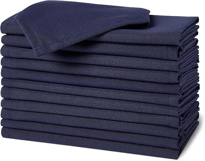Amazon Basics Reusable Stain and Wrinkle Resistant Cloth Napkins, 100% Recycled Polyester, Machine Washable, 17 x 17 inches, Blue, 12-Pack by AmazonBasics