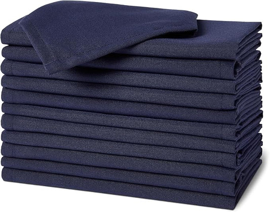 Amazon Basics Reusable Stain and Wrinkle Resistant Cloth Napkins, 100% Recycled Polyester, Machine Washable, 17 x 17 inches, Blue, 12-Pack by AmazonBasics