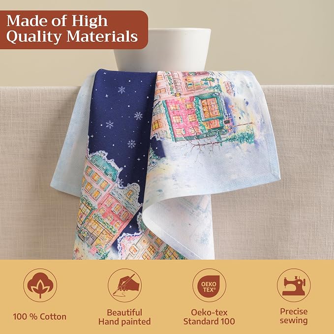 Maison d' Hermine Cloth Napkins Set of 4 Reusable 100% Cotton (20" x 20") | Everyday Square Napkins Cloth Washable Dinner Wedding Restaurant Kitchen Thanksgiving Christmas - Christmas Market - Blue - Image 3