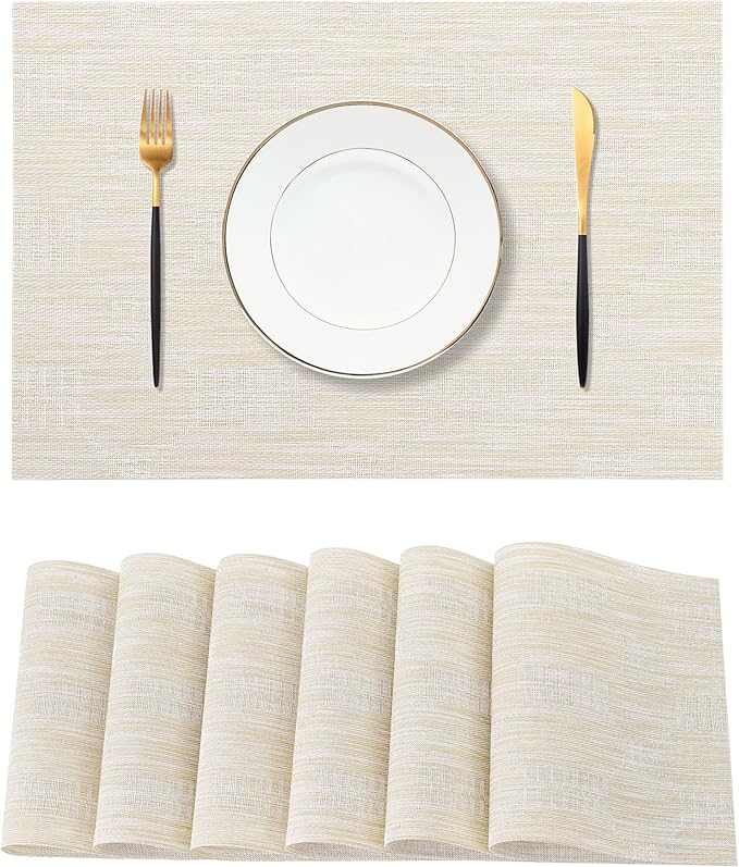 Leetaltree Wheat Placemats Set of 6 - Heat Resistant Non-Slip Place mats for Dining Table, Washable Durable PVC Vinyl Woven Table Mats（Wheat, 6） by Leetaltree-ArtatEveryTable
