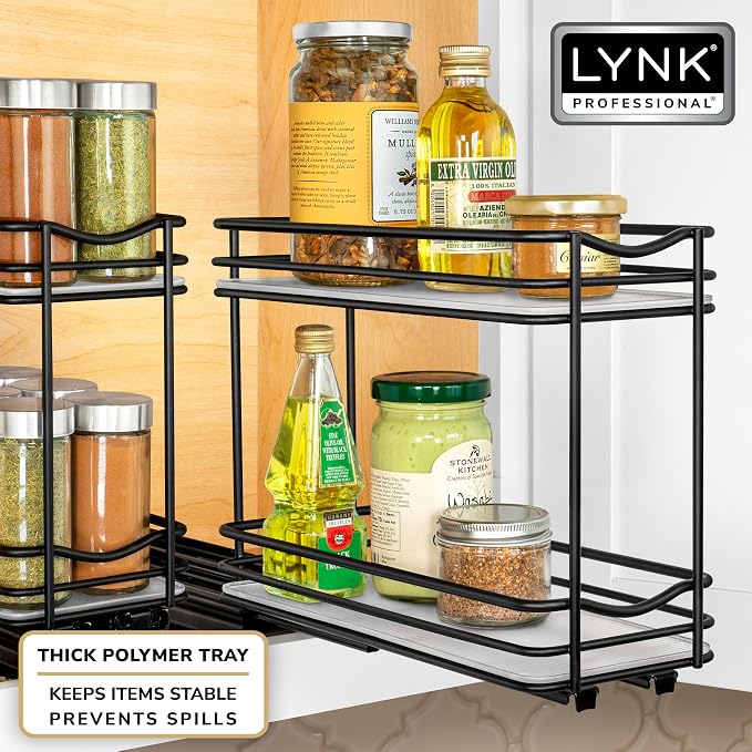 LYNK PROFESSIONAL® Pull Out Spice Organization for Cabinets - 4-3/8 inch Wide – Spice Rack for Inside Cabinets, Slide Out Spice Rack Organizer for cabinet – Pull Out Spice Rack, Sliding 2 Tier Black - Image 3