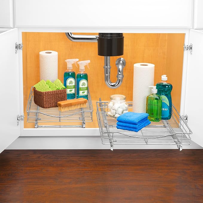 LYNK PROFESSIONAL® Pull Out Cabinet Organizer, 11" x 21" Slide Out Cabinet Organizer Pull Out Drawer – Pull Out Shelves for Kitchen Cabinets – Under Sink Organizers - Lifetime Ltd. Warranty, Chrome - Image 6