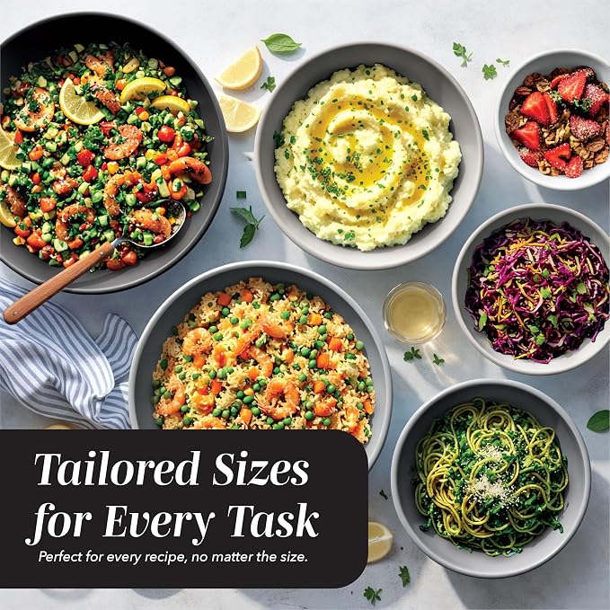 COOK WITH COLOR Mixing Bowls with TPR Lids - 12 Piece Plastic Nesting Set includes 6 Prep and Lids, Microwave Safe Bowl (Black Ombre) - Image 5