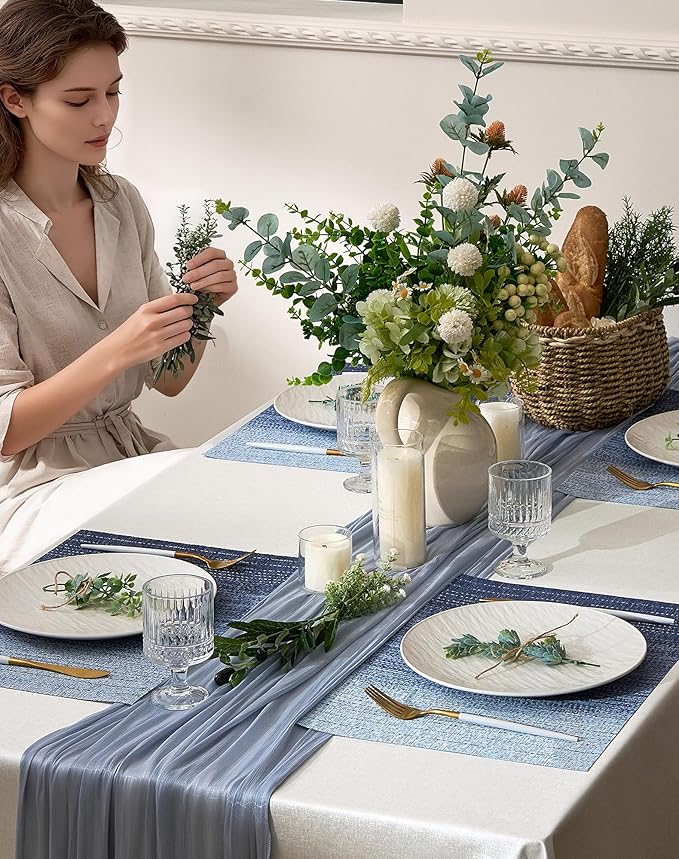 Leetaltree Gradient Blue Woven Placemats Set of 8 - Heat Resistant Non-Slip Place mats for Dining Table, Washable Durable PVC Vinyl Woven Table Mats(Gradient Blue, 8) - Image 3