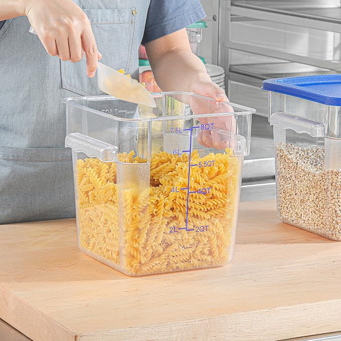 8 QT Set of 4 Food Storage Containers with Blue Lids Handle and Scarle Stackable Clear Square Commercial Container Set For Dough Proofing Home Restaurant Kitchen Supply BPA-Free Polycarbonate - Image 3