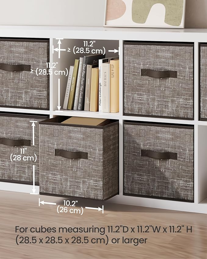 SONGMICS Storage Cubes, 11-Inch Non-Woven Fabric Bins with Double Handles, Set of 6, Closet Organizers for Shelves, Foldable, for Clothes, Walnut Color UROB026K02 - Image 3