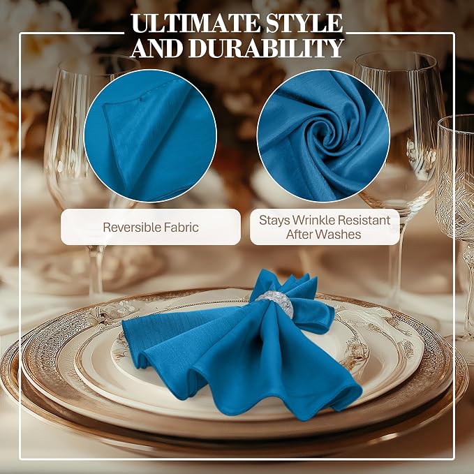 17x17-Inch Shantung Satin Cloth Napkins, Cobalt, Set of 12 - Image 3