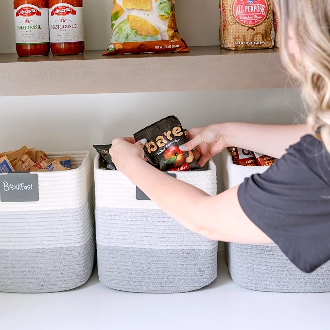 NaturalCozy Storage Cubes 11 Inch Cotton Rope Woven Baskets for Organizing, 3-Pack | Cube Storage Bin | Square Storage Baskets for Shelves Organizer, Classroom, Kids Toy Bins, Closet, Baby Nursery - Image 5
