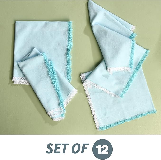Folkulture Cloth Napkins, Set of 12, Fringe Blue (18x18 Inch) | 100% Cotton, Decorative, Machine Washable, Soft, Premium, Family Dinner Napkins for Parties,Wedding, Kitchen Decorations - Image 4