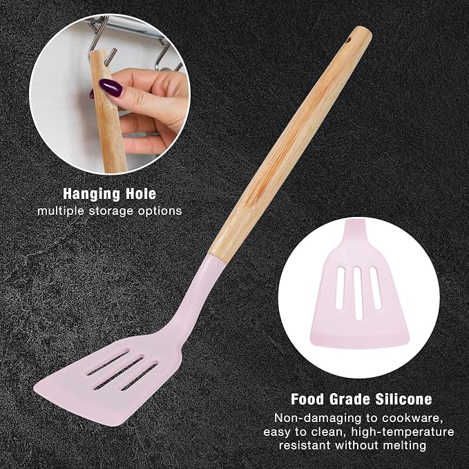 19 PCS Pink Kitchen Cooking Utensils Set Kitchen Tools Set | 6 Stainless Steel Knives, 11 Silicone Utensils with 1 Cutting Board, Ideal for Apartment - Image 4
