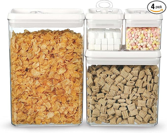 Felli Flip Tite Storage Container with Lid 4" RECTANGULAR Air Tight Ring Flip Top, Stackable Acrylic Canister for Kitchen Counter Pantry, Cereal Granola Pasta Spice, Christmas Gift (4pk, Variety) by Felli