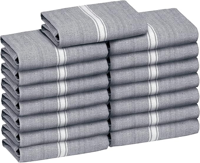Zeppoli Classic Kitchen Towels - 15 Pack 100% Natural Cotton Towel Set, Reusable Wash Cloths, Absorbent Dish Towels, Machine Washable Hand Towels, Kitchen Essentials - 14” by 25” - Black by Zeppoli