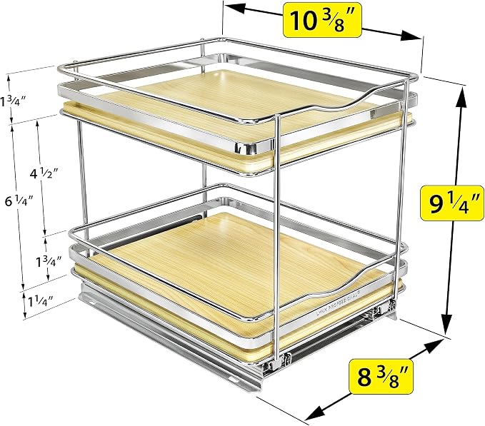 LYNK PROFESSIONAL® Élite™ Pull Out Spice Organization for Cabinets - 8-3/8 inch Wide – Spice Rack for Inside Cabinets – Wood/Chrome - Sliding Spice Rack Organizer for cabinet – Spice Rack - 2 Tier - Image 5