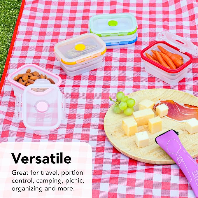 Collapsible Food Storage Containers, 8 Piece, 12 oz | Silicone, Airtight Lids, Space-Saving, Reusable Meal Prep, Microwave, Freezer & Dishwasher Safe - Image 6