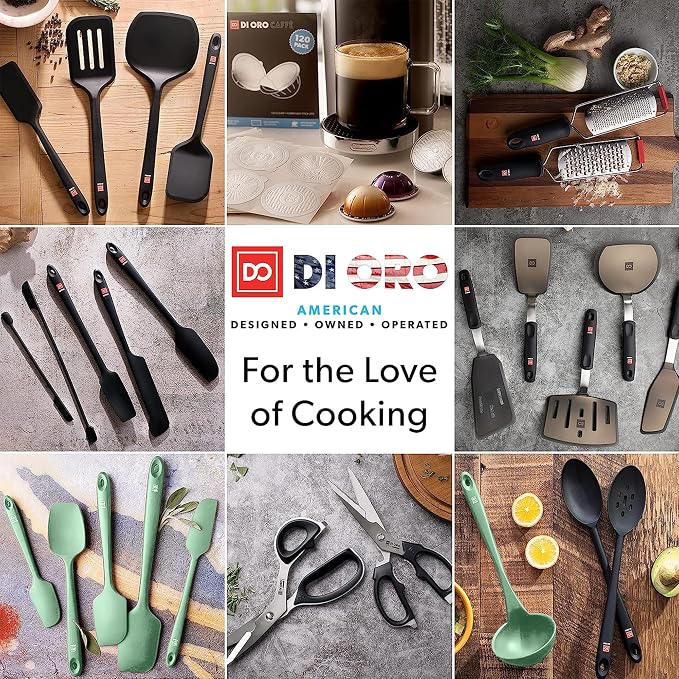 DI ORO Silicone Turner Spatula Set - Kitchen Spatulas for Nonstick Cookware - Cooking Utensils for Flipping Eggs & Pancakes - 600°F Heat-Resistant BPA Free Turners - Dishwasher Safe (4pc, Black) - Image 8