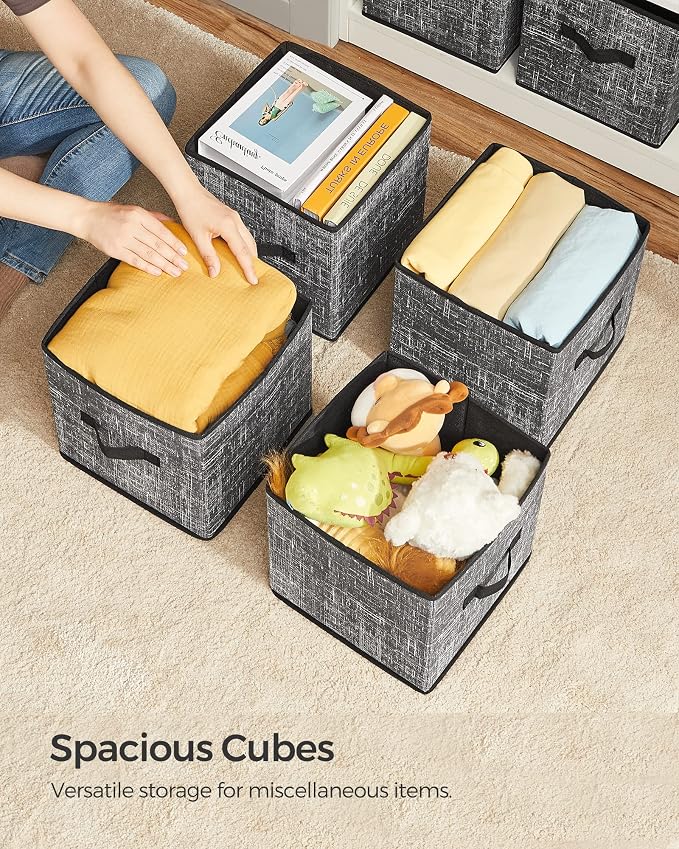 SONGMICS Storage Cubes, 11-Inch Non-Woven Fabric Bins with Double Handles, Set of 6, Closet Organizers for Shelves, Foldable, for Clothes, Classic Black UROB026B01 - Image 8