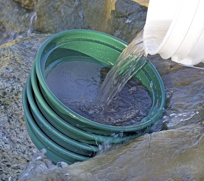 SE 9-Piece Patented 13.25-Inch Wide Stackable Sifting Pan Set for Gold Prospecting with Stainless Steel Mesh - GP2-9 SET - Image 4