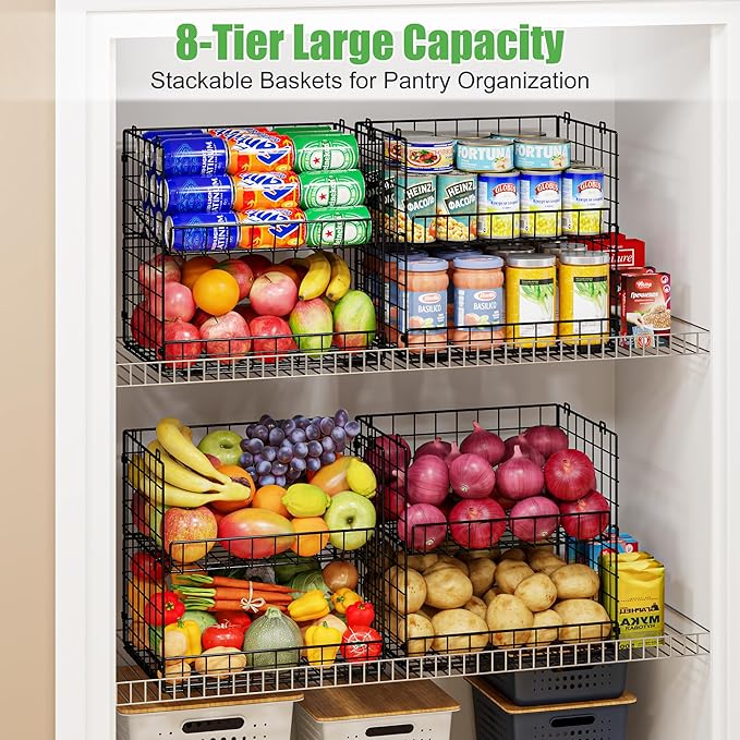 JKsmart 8-Tier XXL Stackable Wire Basket, Pantry Organizers and Storage | Stackable Storage Bins with Dividers & Handles for Pantry Kitchen & Snacks Fruits Veggies & Can Organizer - Image 2