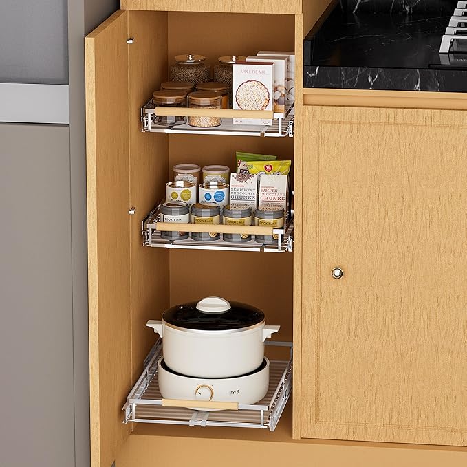 SANNO Pull Out Cabinet Organizer, Expandable Slide Out Organizer shelf for Kitchen Cabinets Organizer, Sliding Pantry Shelves - Roll Out Shelf Storage for Pots, Pans - Image 6
