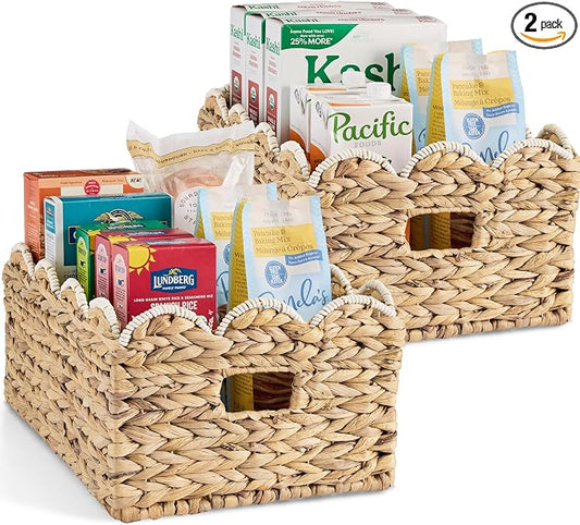 Best Choice Products 16x12 Scalloped Shelf Baskets, Woven Storage Bins, Storage Organizers for Pantry, Living Room, Bedroom, Nursery & Laundry, 2 Pack - Natural with White Trim by Unknown