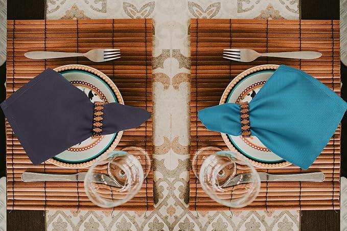 Ruvanti Cloth Napkins Set of 12, 18x18 Inches Napkin Cloth Washable, Soft, Durable, Absorbent Cotton Blend. Table Dinner-Napkin Cloth for Hotel, Lunch, Restaurant, Wedding Parties - Dark Grey & Teal - Image 3