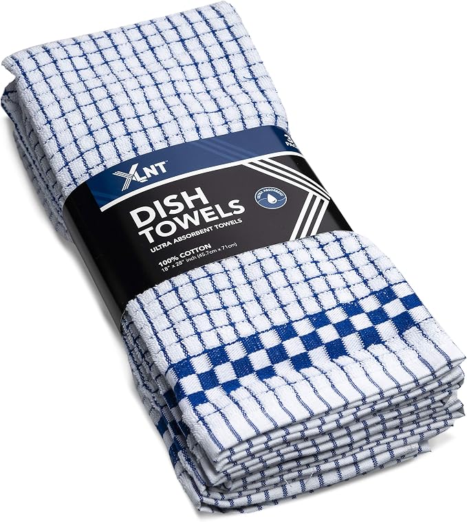 XLNT Highly Absorbent Kitchen Dish Towels 100% Cotton 18x28 inch – Ultra-Thick Dishcloths – Premium Weave for Drying & Cleaning – Soft, Durable & Lint-Free – Pack of 3 Blue by XLNT