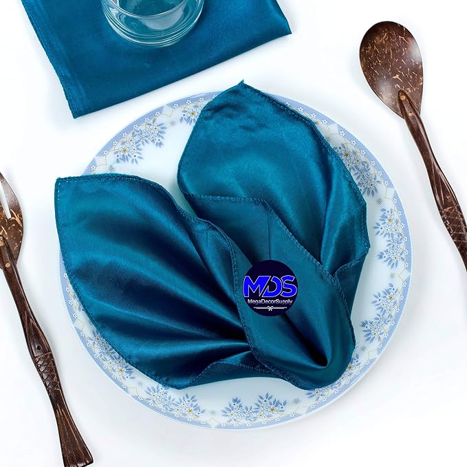 Set of 100 PCS Satin Napkin 12x12 Inch Square, Dinner Table Napkins for Wedding, Bulk Silky Sateen Cloth Napkins for Restaurant Banquet Graduation Birthday Party Decoration - Dark Teal by MDS